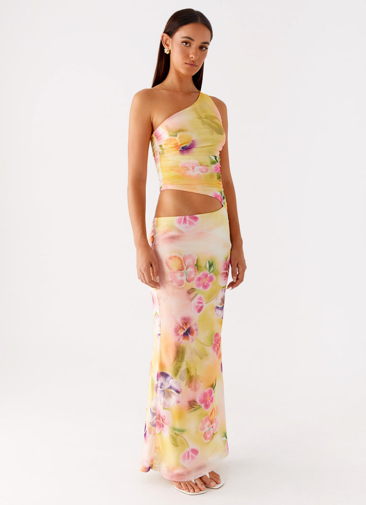 Seranella One Shoulder Maxi Dress Sunset Floral 5 Peppermayo