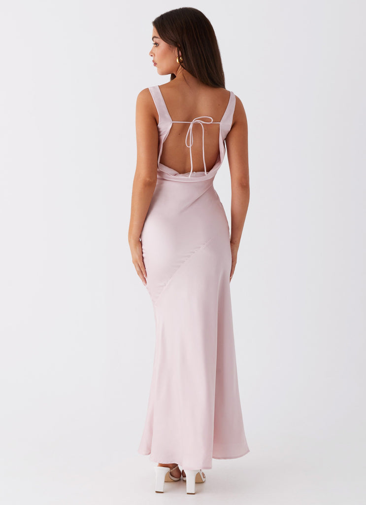 Womens Be Mine Satin Maxi Dress in the colour Mauve Pink in front of a light grey background