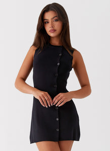 Womens Not One Time Knit Mini Dress in the colour Black in front of a light grey background