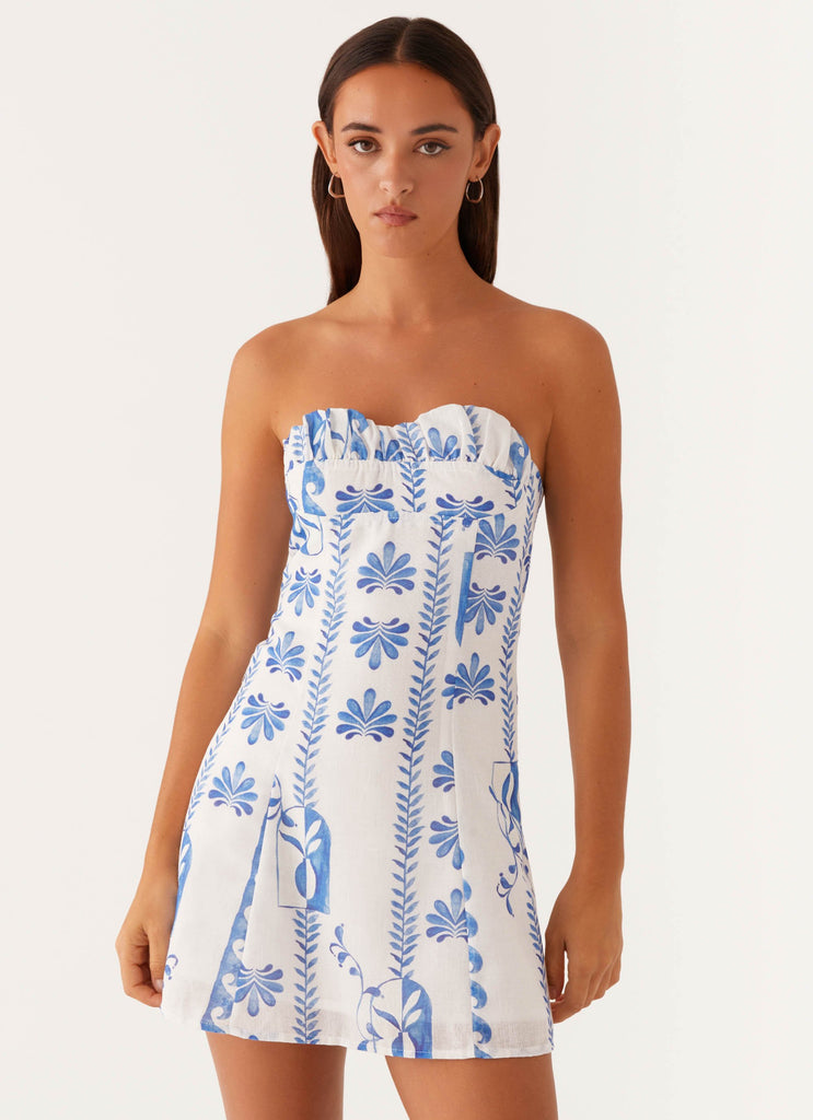 Tayla Linen Mini Dress - Floral Wave