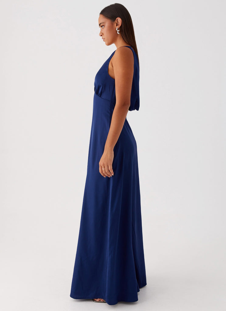 Womens Winnie Cowl Back Maxi Dress in the colour Navy in front of a light grey background