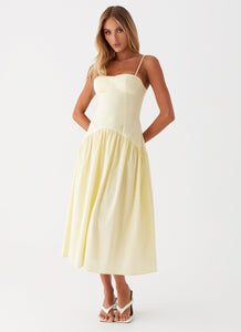 Womens Yvette Corset Midi Dress in the colour Yellow in front of a light grey background