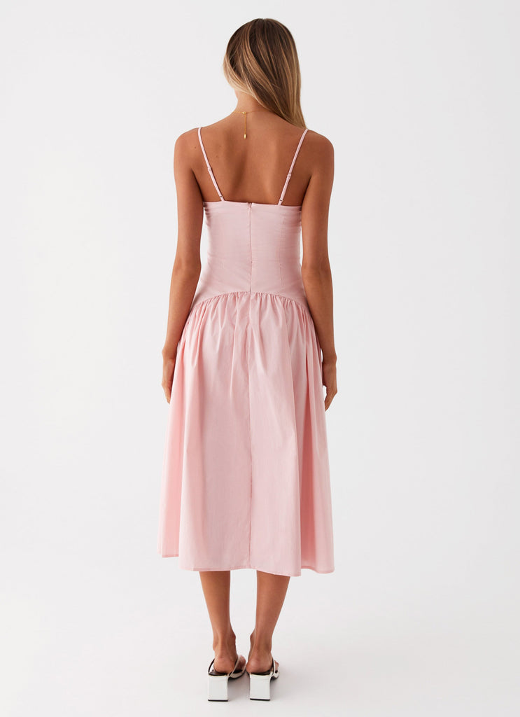 Womens Yvette Corset Midi Dress in the colour Pink in front of a light grey background