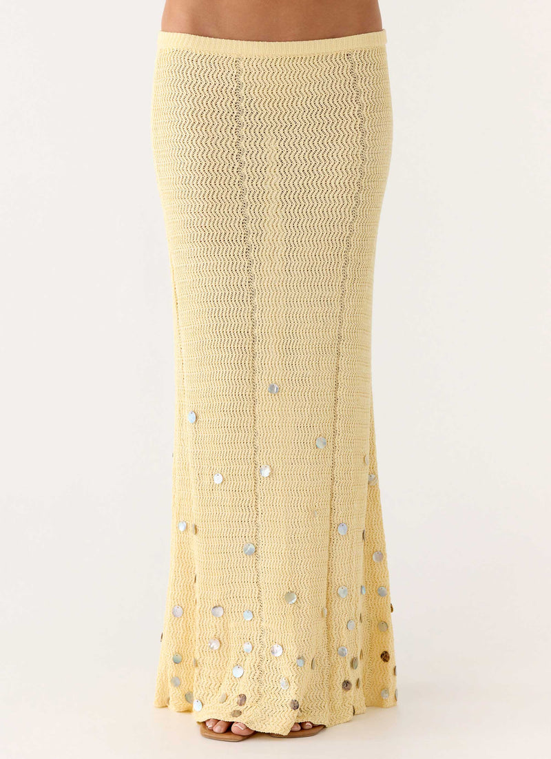 Adelaida Beaded Crochet Maxi Skirt - Yellow
