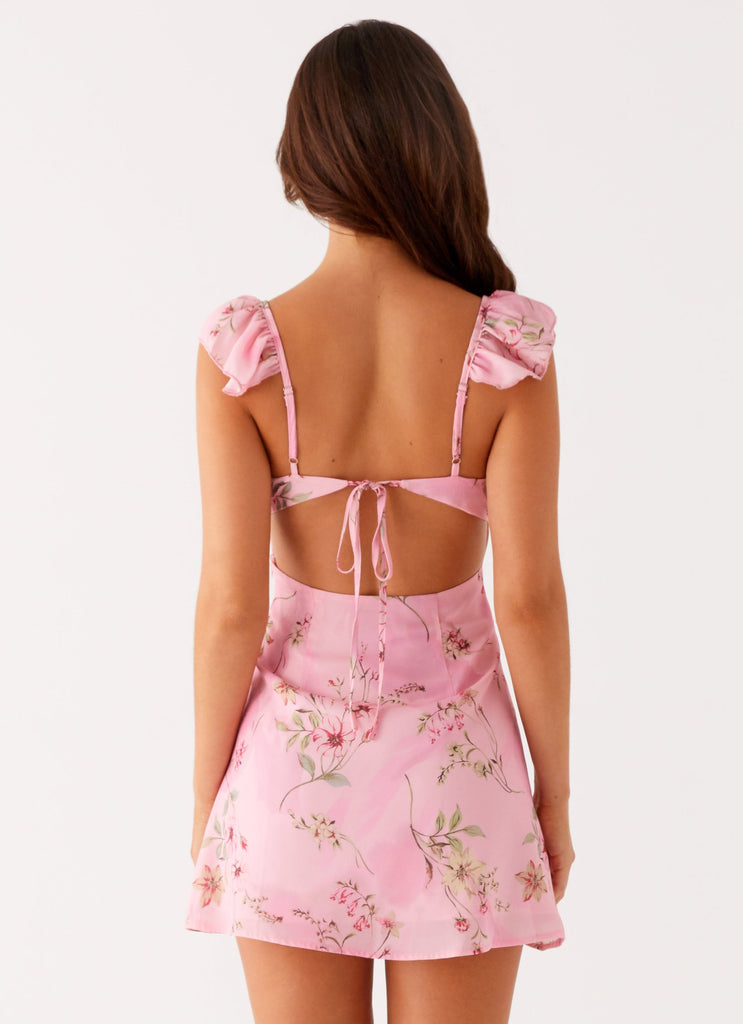 Adrina Ruffle Mini Dress - Pink Floral Print