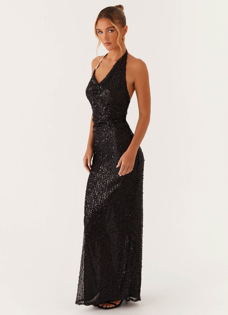 After Tonight Sequin Cowl Neck Maxi Dress - Black