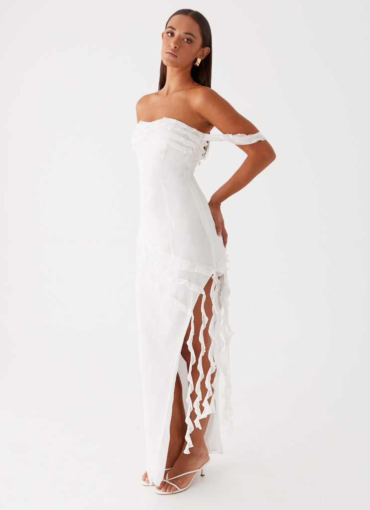 Womens Alaska Maxi Dress in the colour White in front of a light grey background