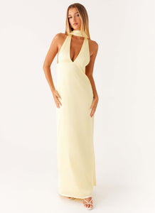 Alicia Satin Halter Maxi Dress - Yellow