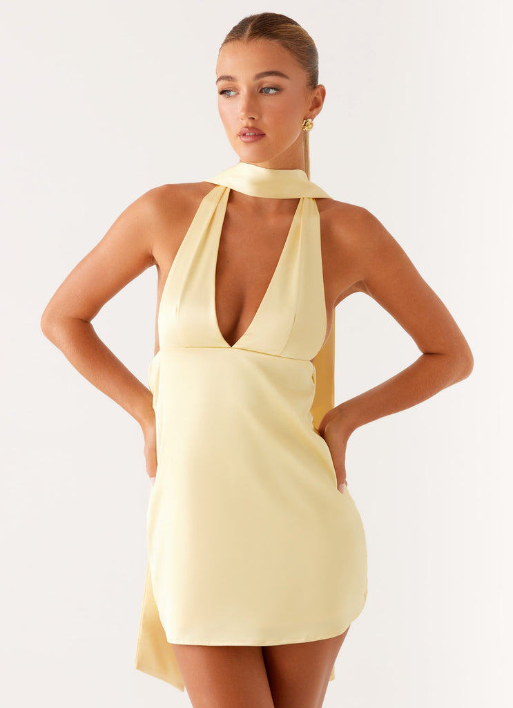 Alicia Satin Halter Mini Dress - Pastel Yellow