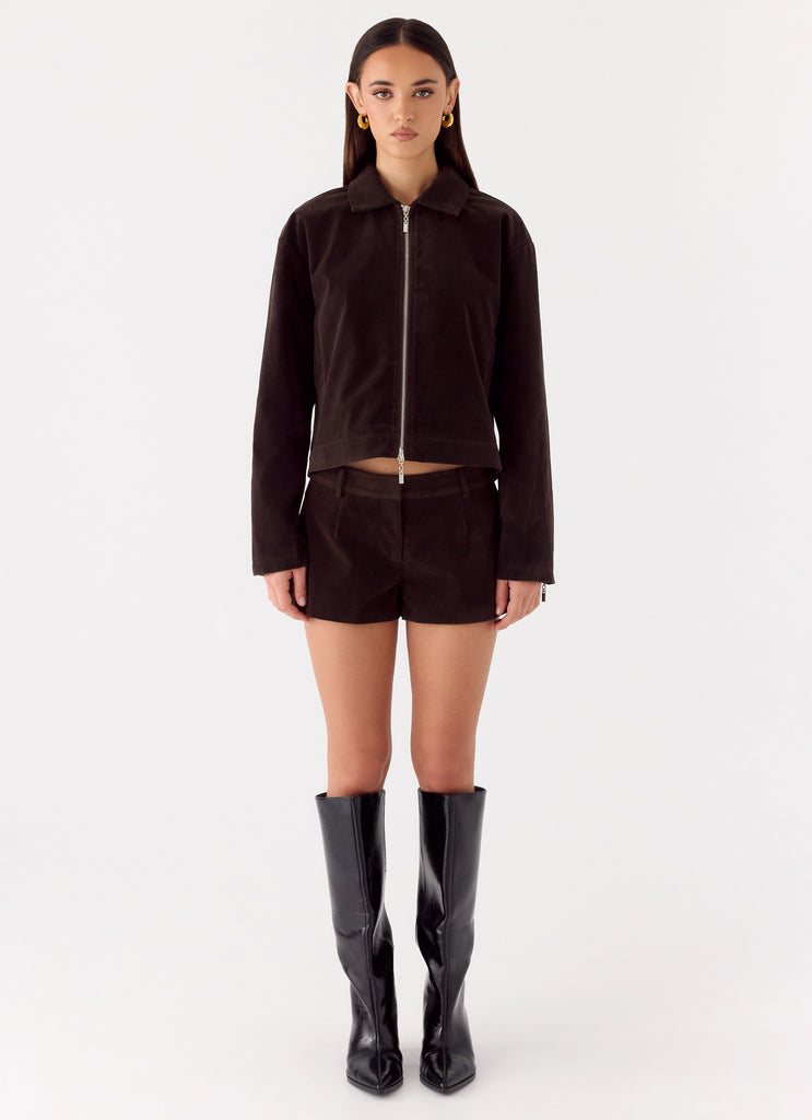 Austina Faux Suede Boxy Jacket - Chocolate