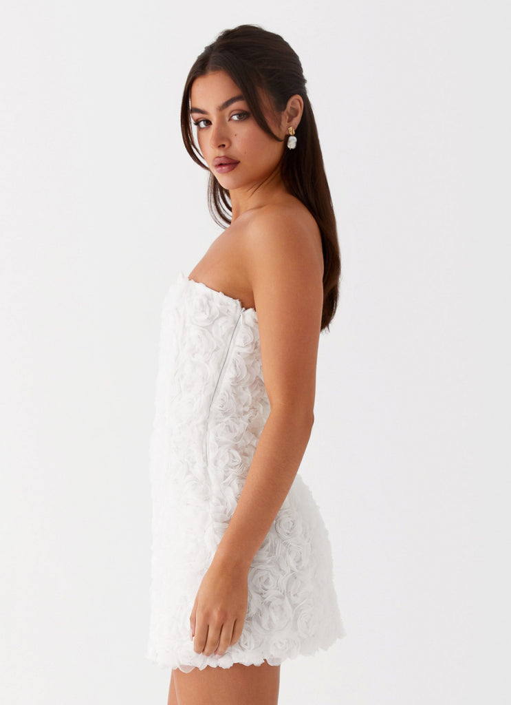 Womens Ayanna Strapless Mini Dress in the colour White in front of a light grey background