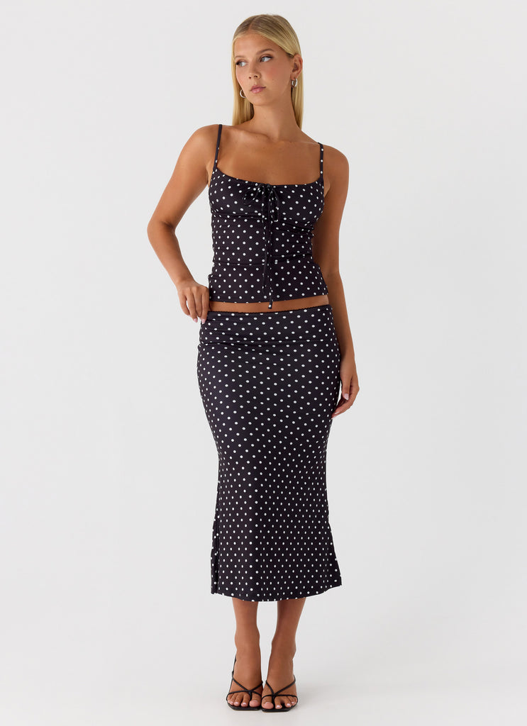 Bahama Low Rise Midi Skirt - Black Polkadot