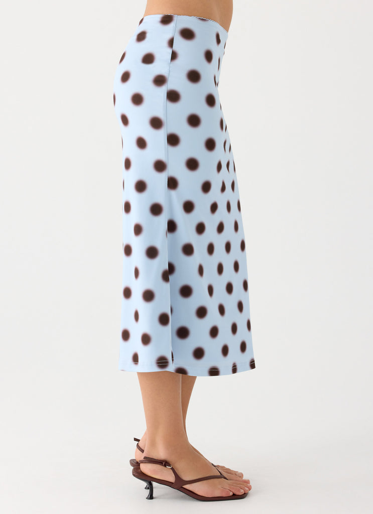 Bahama Low Rise Midi Skirt - Blue Mocha Dot