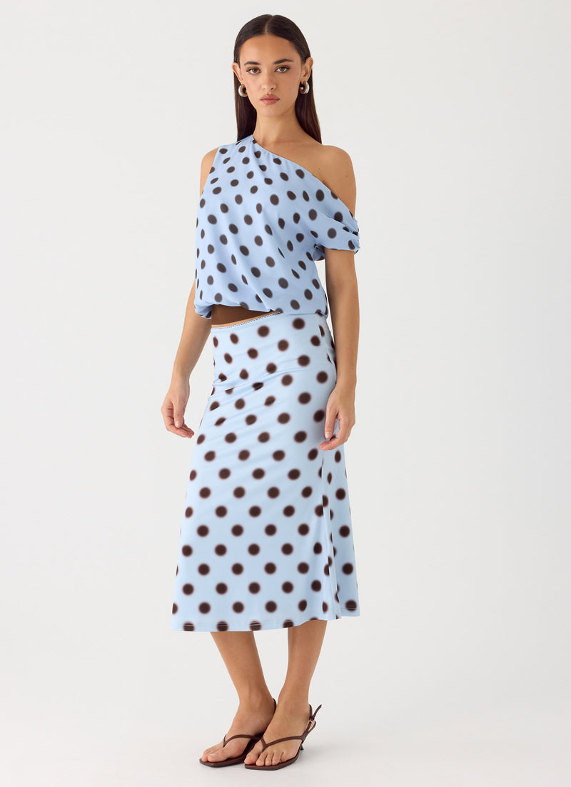 Bahama Low Rise Midi Skirt - Blue Mocha Dot