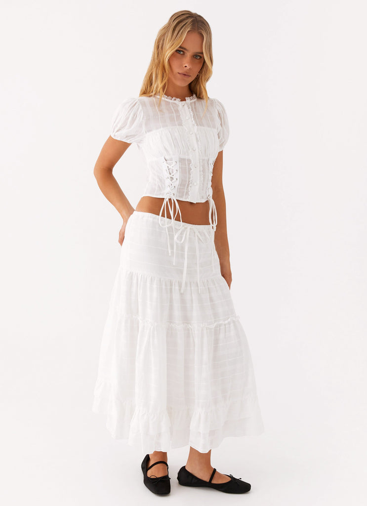 Beatrix Frill Midi Skirt - White