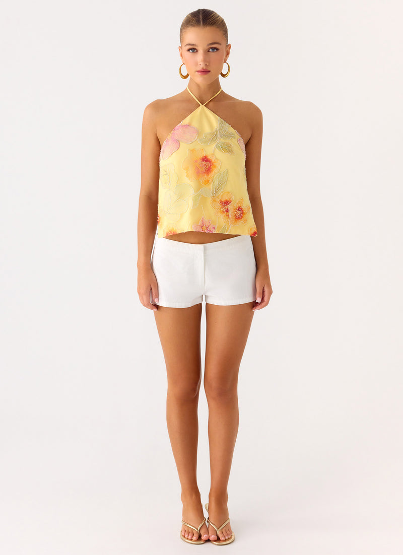 Bliss Beaded Halter Top - Floral Beaded