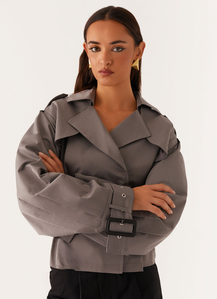 Boston Cropped Trench Coat - Charcoal