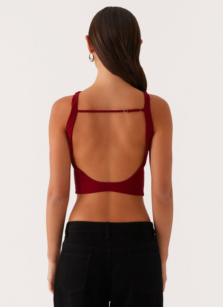 Brae Beaded Mesh Top - Deep Red