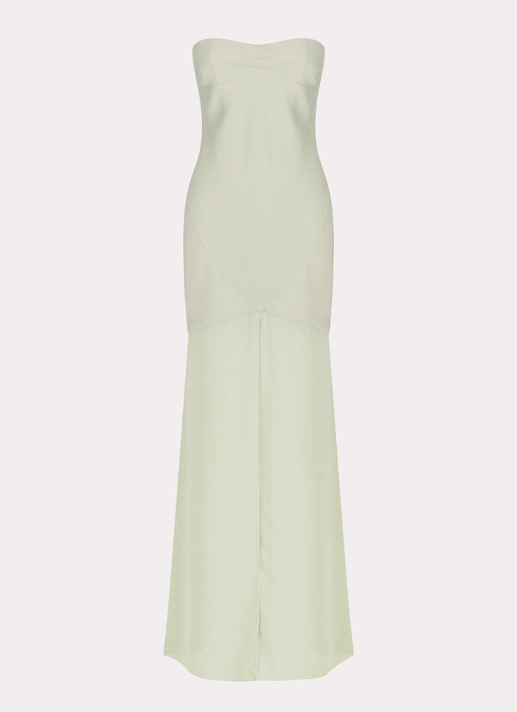 Womens Brea Maxi Dress in the colour Sage in front of a light grey background