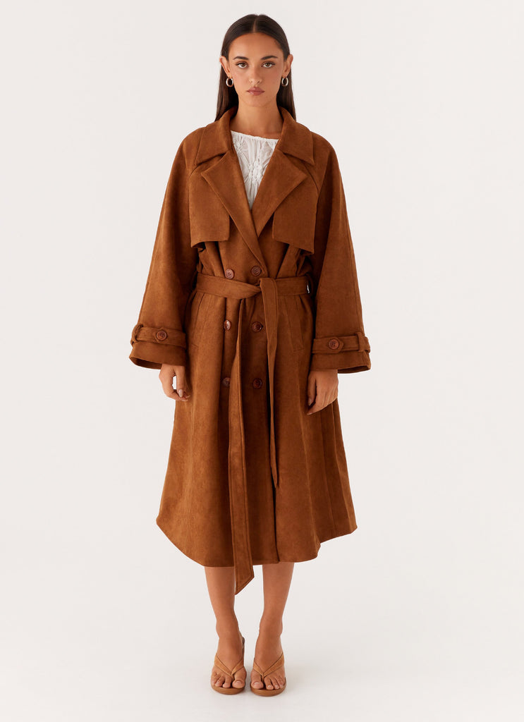 Bridie Faux Suede Trench Coat - Brown