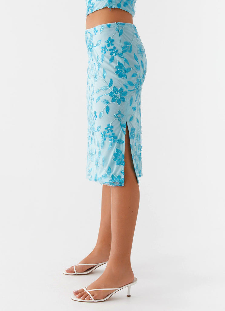 By Your Side Beaded Midi Skirt - Blue