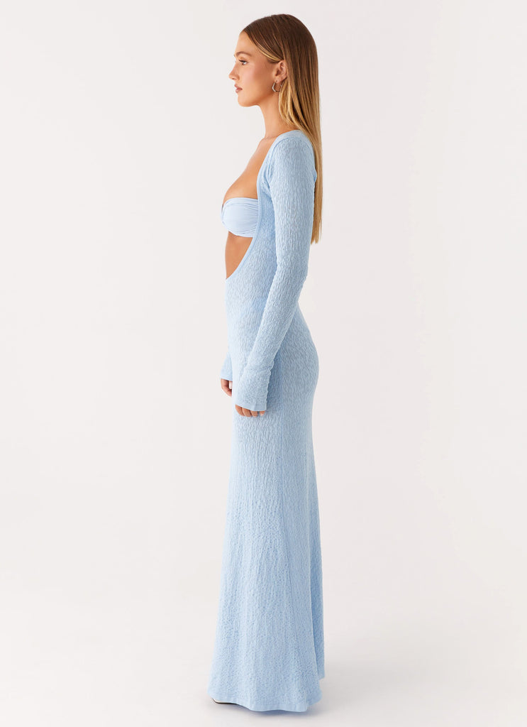 Carnation Long Sleeve Knit Maxi Dress - Blue