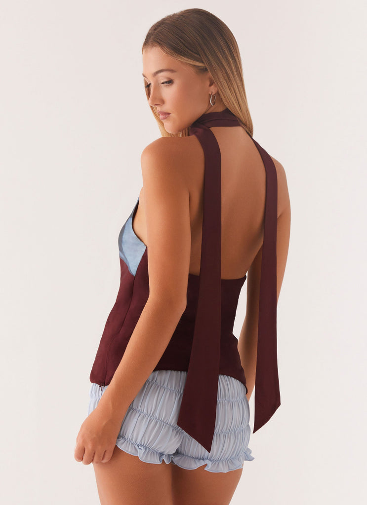 Catarina Halter Top - Maroon Print