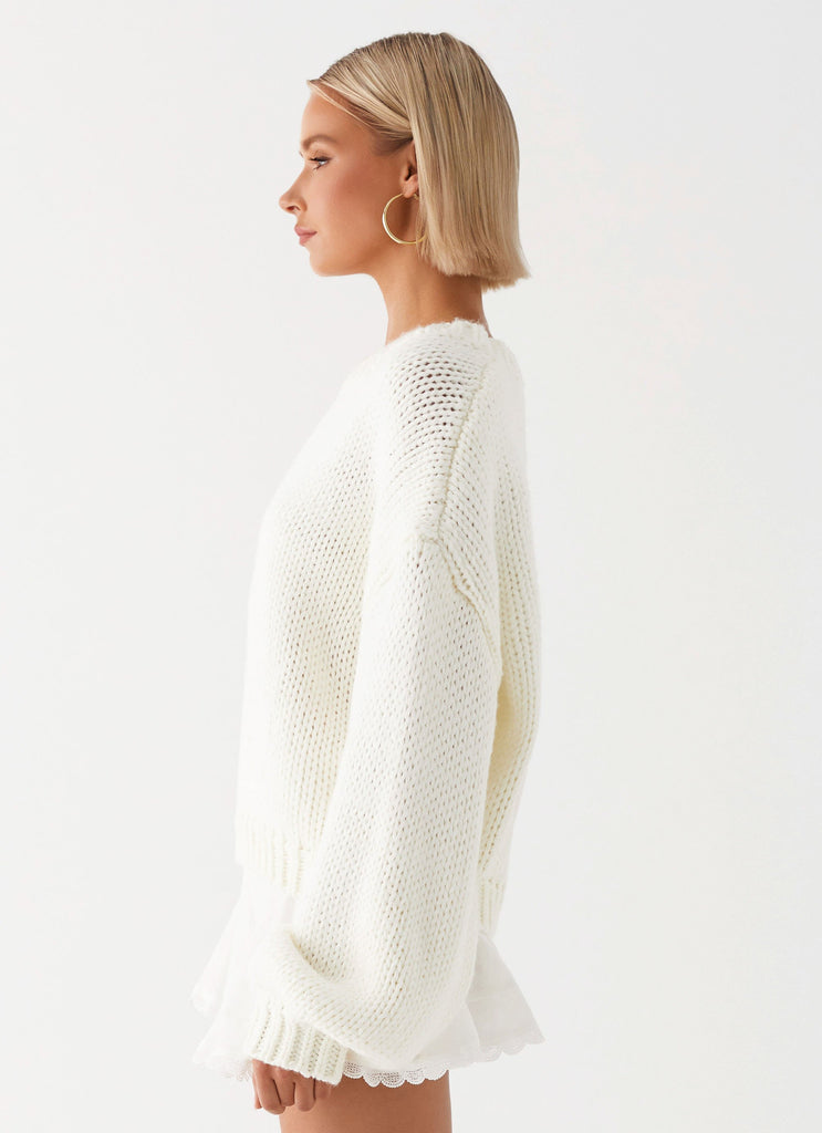 Womens Costella Knit Sweater in the colour Ivory in front of a light grey background