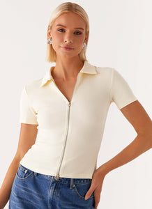 Damita Zip Front Top - Lemon