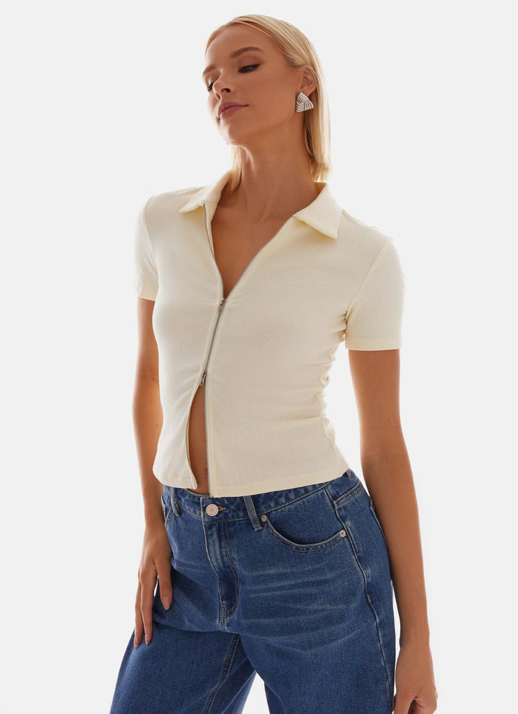 Damita Zip Front Top - Lemon