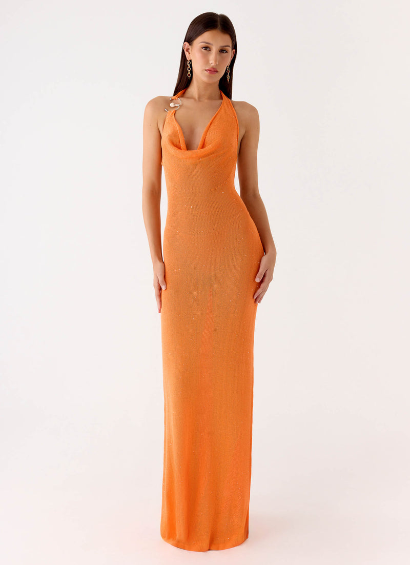 Delfina Cowl Knit Maxi Dress - Orange