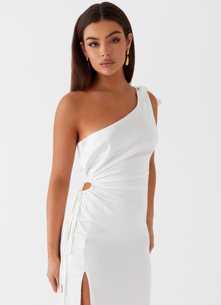 Womens Delilah Maxi Dress in the colour White in front of a light grey background