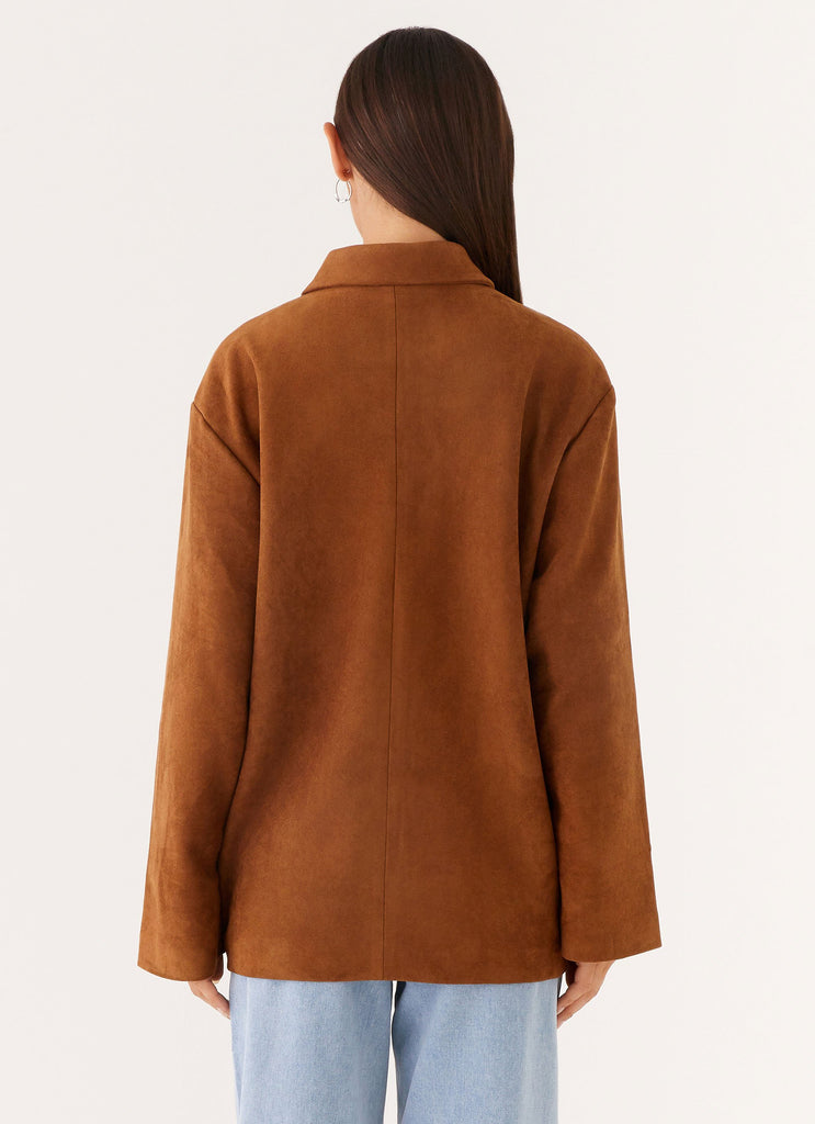 Devika Faux Suede Boxy Jacket - Brown