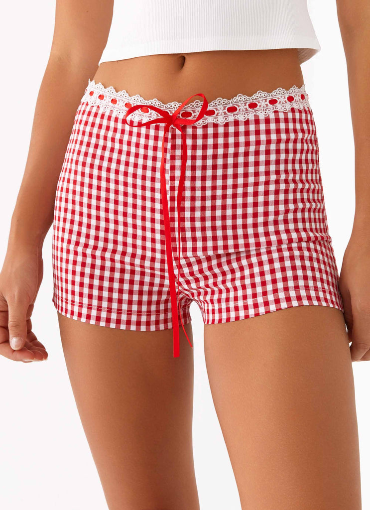 Devon Micro Shorts - Red Gingham