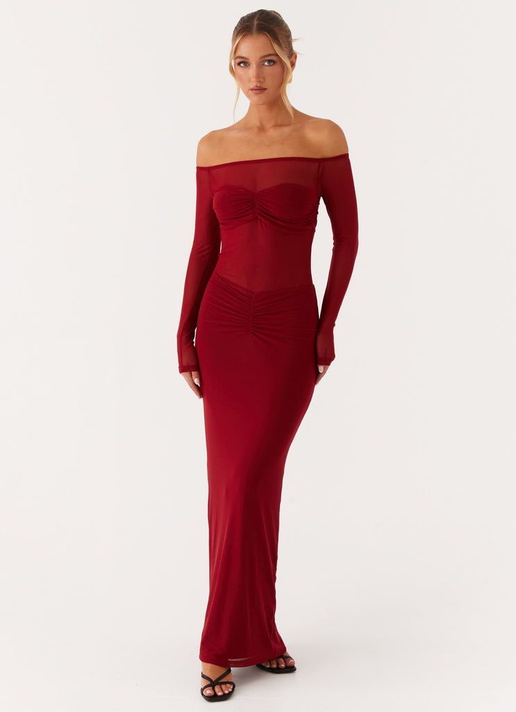 Divine Beauty Mesh Maxi Dress - Maroon