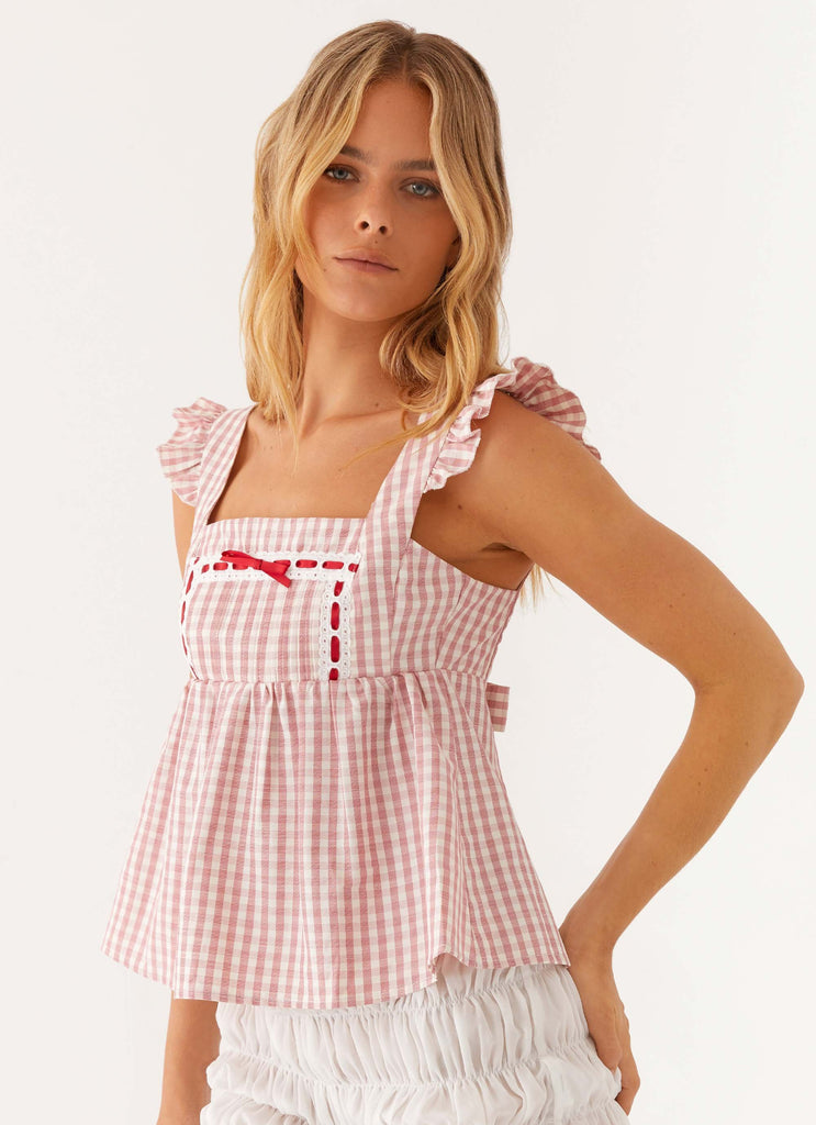 Dreamscape Babydoll Top - Maroon Gingham