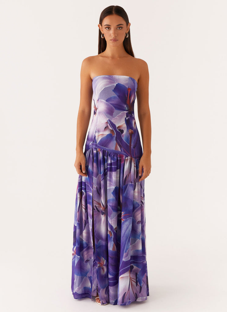 Eden Strapless Maxi Dress - Purple White Lilly