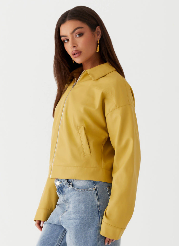 Womens Elara Oversized Jacket in the colour Yellow in front of a light grey background