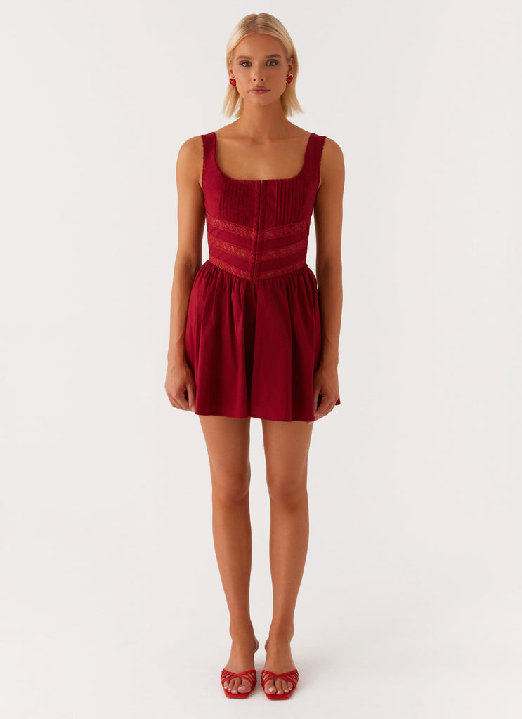 Eleanor Lace Trim Mini Dress - Red