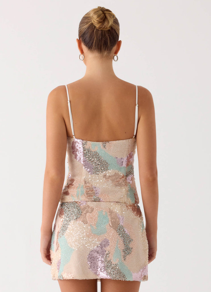 Elyna Beaded Mini Skirt - Swirl Sequin