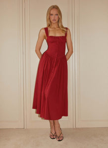 Emmalina Midi Dress - Deep Red