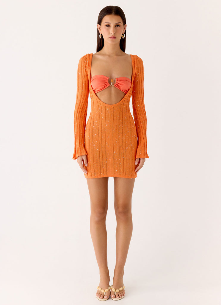 Estrella Long Sleeve Knit Mini Dress - Orange