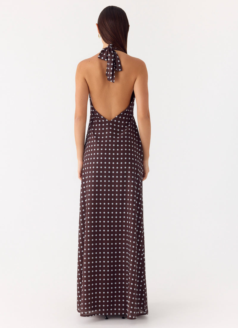 Float Away Maxi Dress - Chocolate Blue Dot