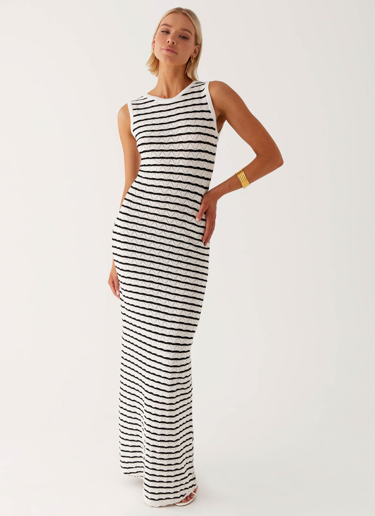 Womens Happy Desire Maxi Dress in the colour Multi Stripe in front of a light grey background