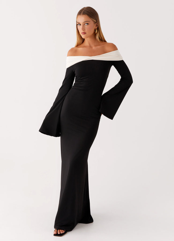 Hits Different Long Sleeve Maxi Dress - Black