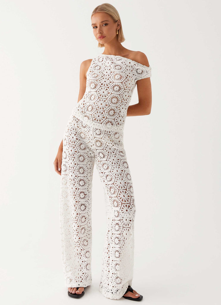 Womens Ibiza Crochet Top in the colour Ivory in front of a light grey background