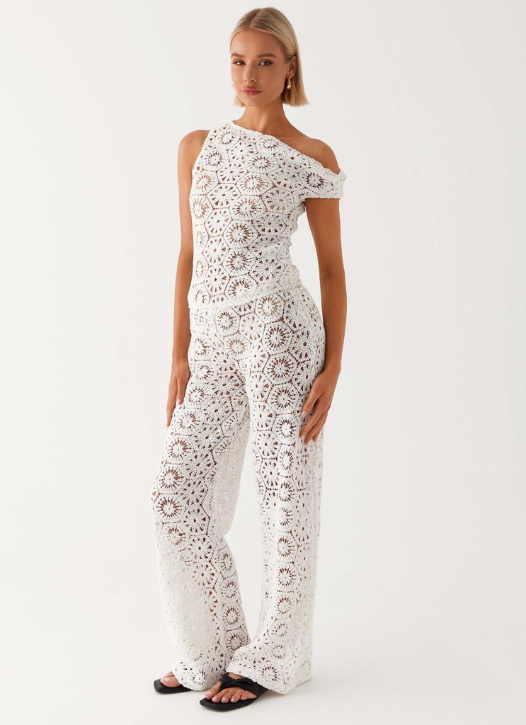 Womens Ibiza Crochet Top in the colour Ivory in front of a light grey background