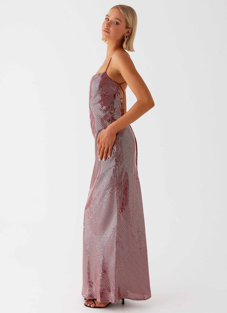 Womens Jada Sequin Maxi Dress in the colour Red in front of a light grey background