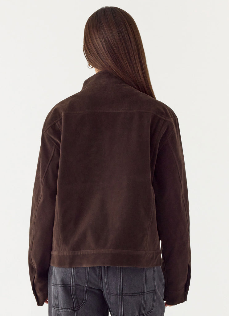 Jeremy Faux Suede Biker Jacket - Dark Chocolate