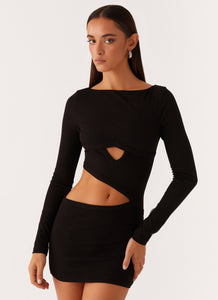 Jocelyn Long Sleeve Mini Dress - Black